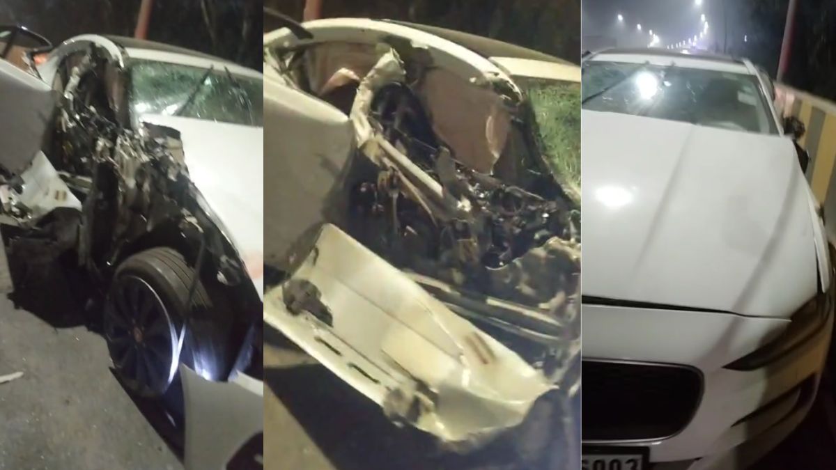 नोएडा: भंगेल एलिवेटेड रोड पर जगुआर और ट्रक की भीषण टक्कर, एक लड़की की मौत, तीन युवक घायल