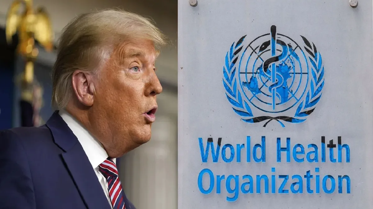 अमेरिका ने WHO से खुद को किया बाहर, जिनेवा में हेडक्वार्टर के बाहर से उतारा गया झंडा World Health Organization (R) Donald Trump (L)- India TV Hindi