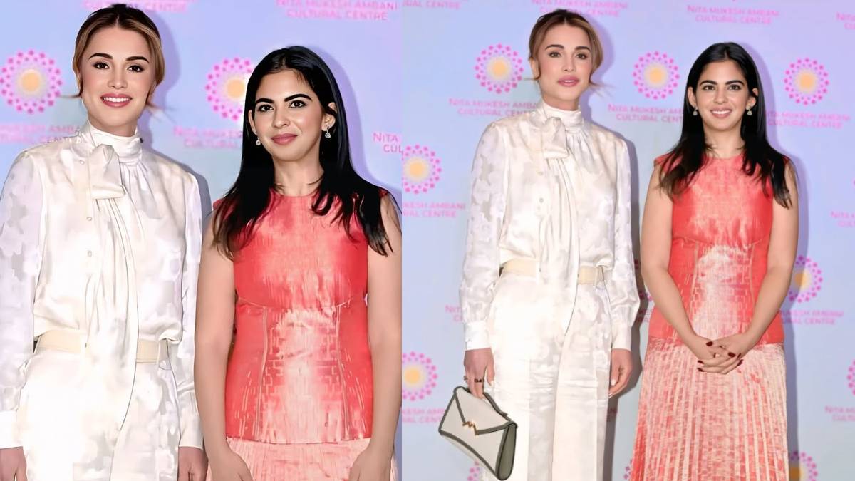 ईशा अंबानी का शाही अंदाज! जॉर्डन की क्वीन रानिया के साथ पीच ड्रेस में दिए  पोज, डायमंड इयररिंग्स ने खींचा ध्यान - India TV Hindi