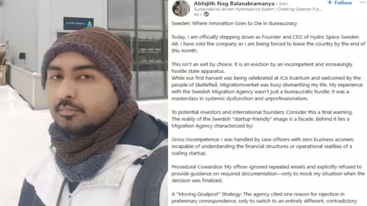 Visa से जुड़ी दिक्कतों ने तोड़ा भारतीय उद्यमी का सपना, कंपनी बेचकर देश छोड़ने को हुए मजबूर; Viral Post में छलका दर्द Indian entrepreneur force to leave sweeden, viral news : Visa से जुड़ी दिक्कतों ने तोड़ा भारतीय उद्य- India TV Hindi