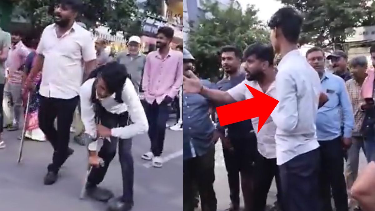 दिव्यांग बनकर भीख मांग रहा था लड़का, शक होने पर लोगों ने डंडा दिखाकर डराया तो सीधा चलने लगा; VIDEO वायरल