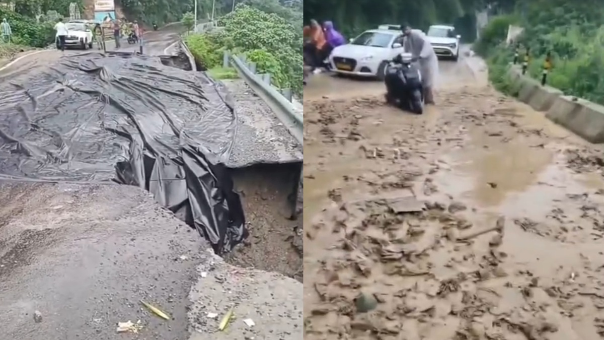 भारी बारिश के चलते देहरादून–मसूरी मार्ग बंद, पानी वाले बैंड के पास सड़क क्षतिग्रस्त