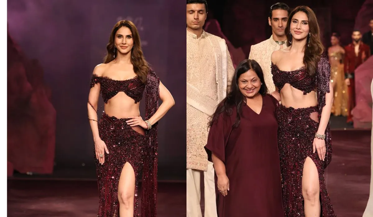 वाणी कपूर ने FDCI की पहल के तहत नेक्सस न्यूयॉर्क के सहयोग से पेश किए गए हुंडई इंडिया कुटूर वीक 2026 में डॉली जे. के 'ब्राह्म' कलेक्शन के लिए शोस्टॉपर बनीं। शोस्टॉपर डार्क वाइन कलर के आउटफिट में बेहद खूबसूरत लग रही थीं। इस आउटफिट में ऑफ-शोल्डर एम्बेलिश्ड ब्लाउज, स्लिट वाली स्कर्ट और एक ड्रामैटिक ड्रेप्ड केप शामिल था। बारीक सेक्विन और क्रिस्टल की डिटेलिंग ने इसे ग्लैमरस लुक दिया, जबकि बहते हुए सिल्हूट ने मॉडर्न एलिगेंस और बेहतरीन कारीगरी का शानदार मेल पेश किया।