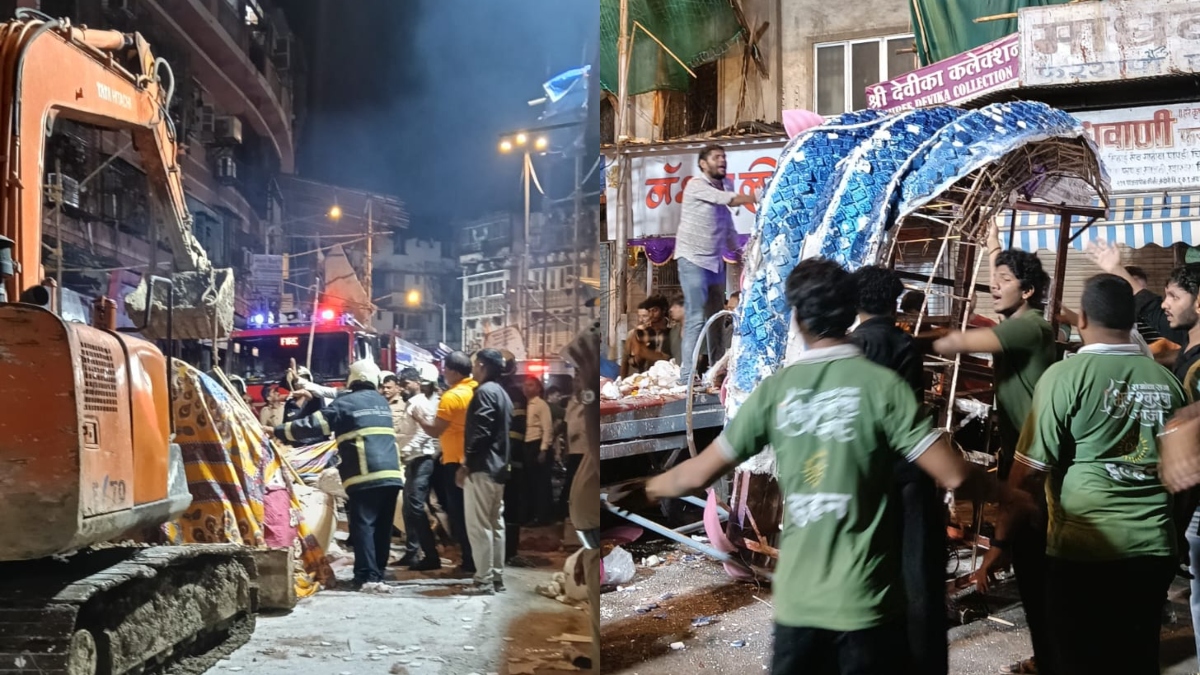 मुंबई में भुलेश्वरचा राजा के आगमन समारोह में हादसा, बोल्ट में खराबी के कारण 22 फुट की मूर्ति गिरी, 2 की मौत 5 घायल