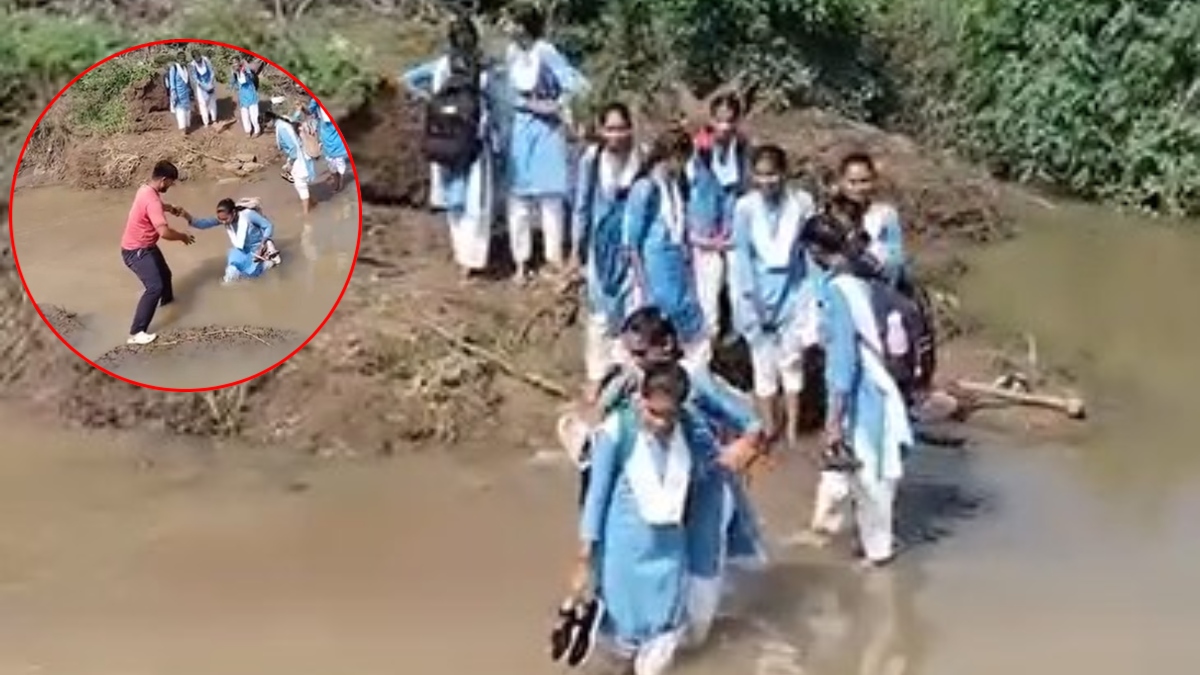 बारिश में जान जोखिम में डालकर स्कूल पहुंचने को मजबूर छात्राएं, क्षतिग्रस्त पुलिया का