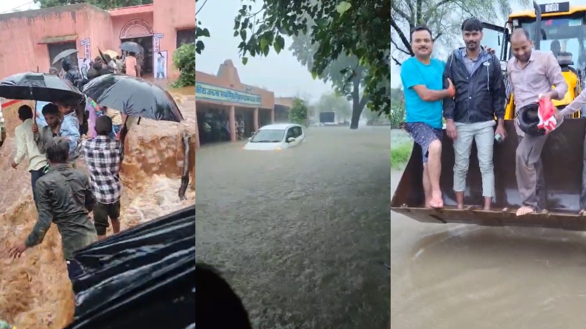 स्कूलों में घुसे सैलाब में फंसे 120 बच्चे, कहीं JCB से हुआ टीचर का रेस्क्यू; VIDEO