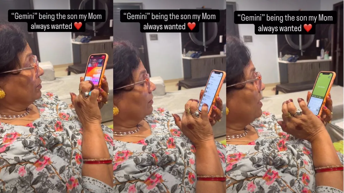 Gemini से WhatsApp स्टेटस लगाना सीख रही थीं मां, Video देख यूजर्स बोले- 'AI बेटों की जॉब भी खा गया' gemini mother son video, how to update WhatsApp status, mother learn WhatsApp status gemini, viral v- India TV Hindi