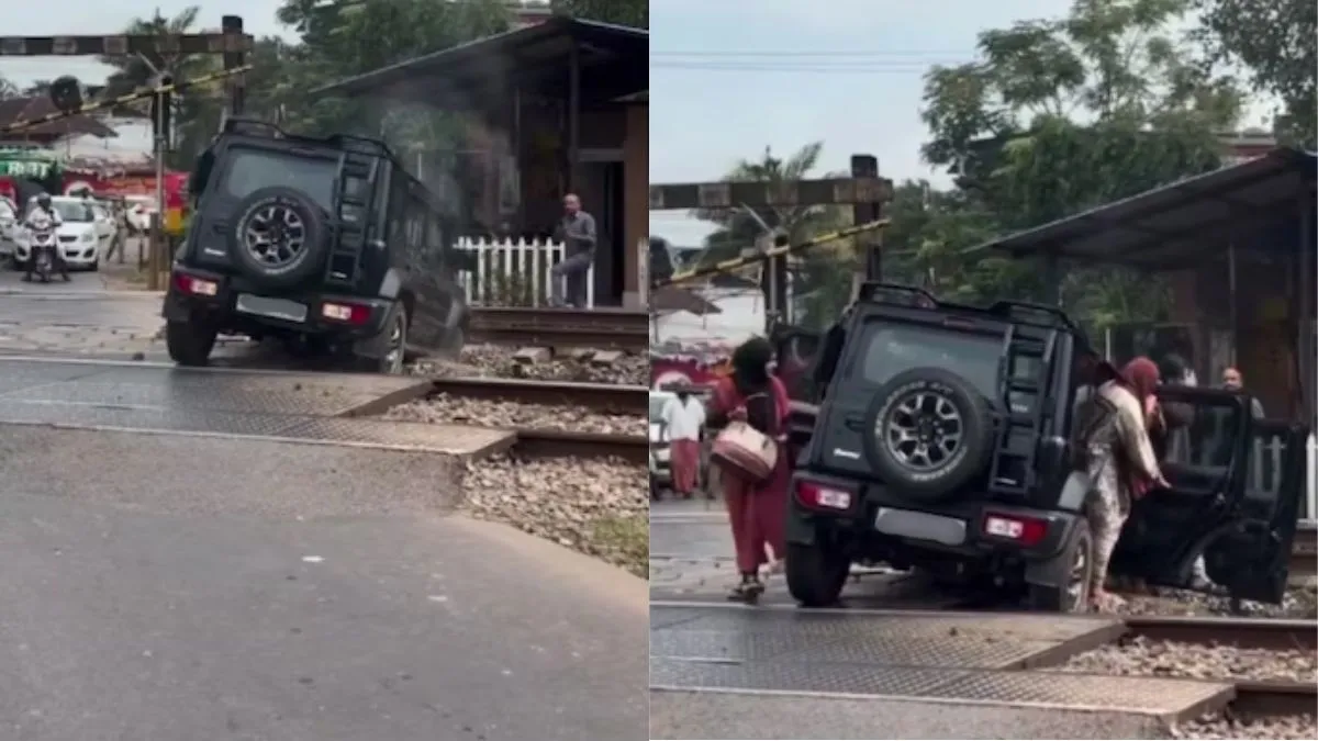 रेलवे क्रॉसिंग पर भारी लापरवाही: बंद होते गेट के नीचे से निकाली थार, ट्रैक पर फंसने के बाद मची अफरा-तफरी
