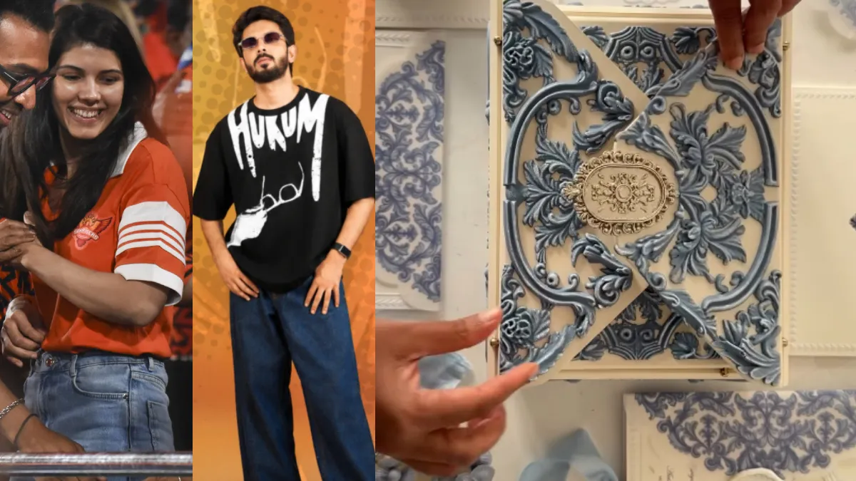 आइवरी-नीले रंग का शाही कार्ड, छाया अनिरुद्ध-काव्या मारन का रिसेप्शन इनवाइट, पीएम मोदी से सोनिया गांधी तक को भेजा गया न्योता kavya anirudh card- India TV Hindi
