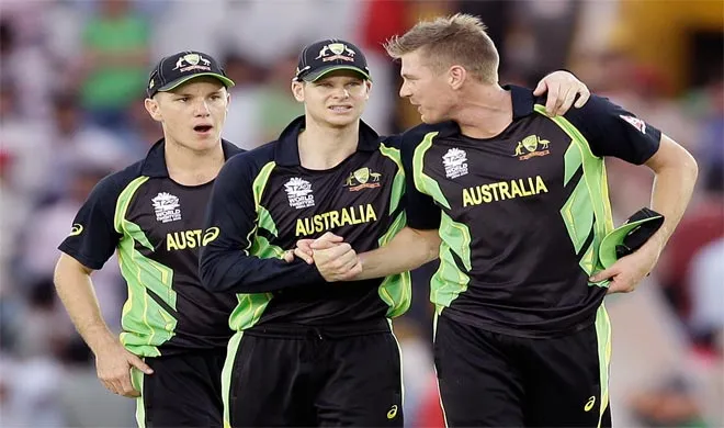  Steven Smith, centre, Adam Zampa, left, and James Faulkner- India TV Hindi