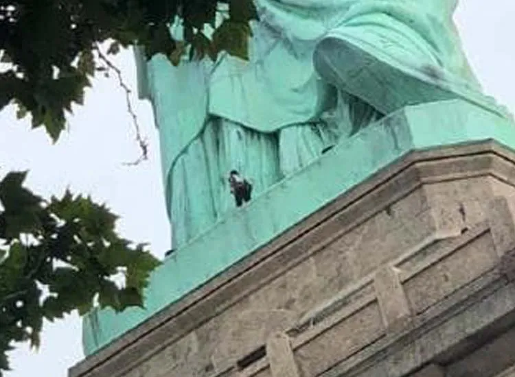 Woman climbs Statue of Liberty in protest against Trump’s...- India TV Hindi