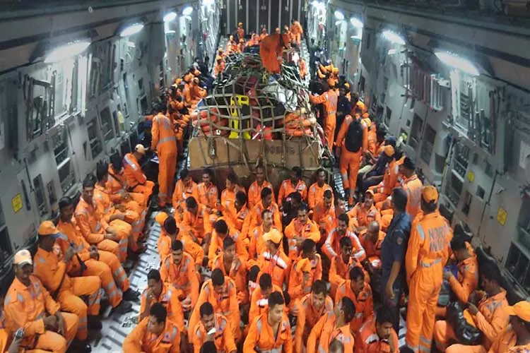 NDRF members seen inside the IAF C-17 aircraft as it lands...- India TV Hindi