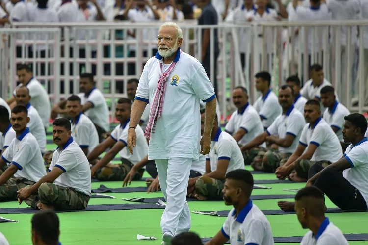 Prime Minister Narendra Modi during a mass yoga event...- India TV Hindi