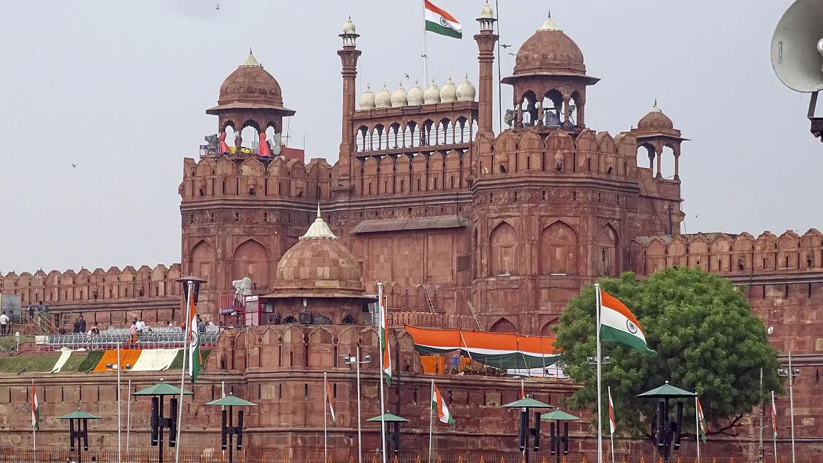 A view of the Red Fort on the eve of the 73rd Independence Day.- India TV Hindi