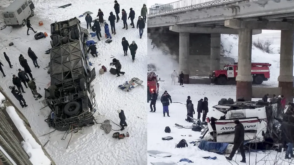 Bus plunges onto frozen river, Bus crash in Russia, Bus crash in Siberia- India TV Hindi