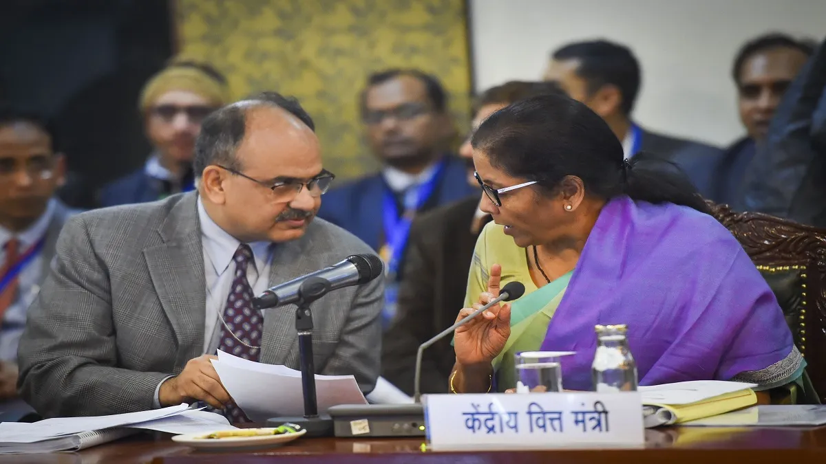 Union Finance Minister Nirmala Sitharaman and Revenue Secretary Ajay Bhushan at the 38th GST Council- India TV Paisa
