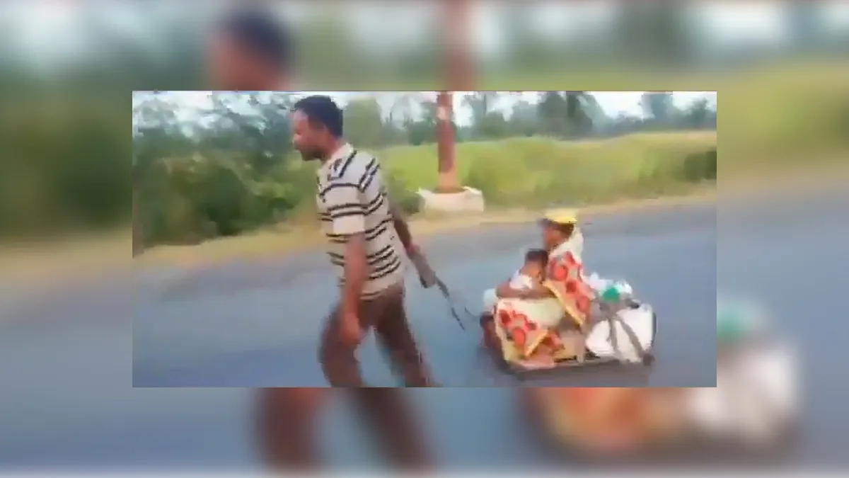 hand carriage used by migrant labour to pull her pregnant wife and daughter to cover 800 km distance- India TV Hindi