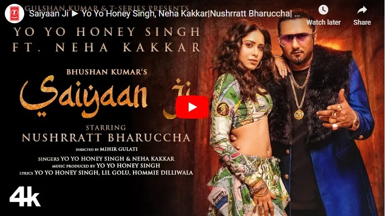 Watch Latest Video, Saiyaan Ji video song Yo Yo Honey Singh Neha Kakkar Nushrratt Bharuccha यो यो हन- India TV Hindi