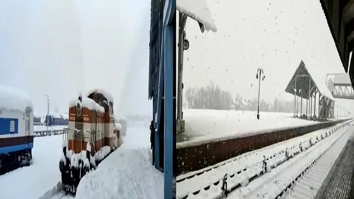 indian railways in snowfall kashmir watch video बर्फबारी के बीच भारतीय रेलवे, वीडियो में देखिए बेहद - India TV Hindi