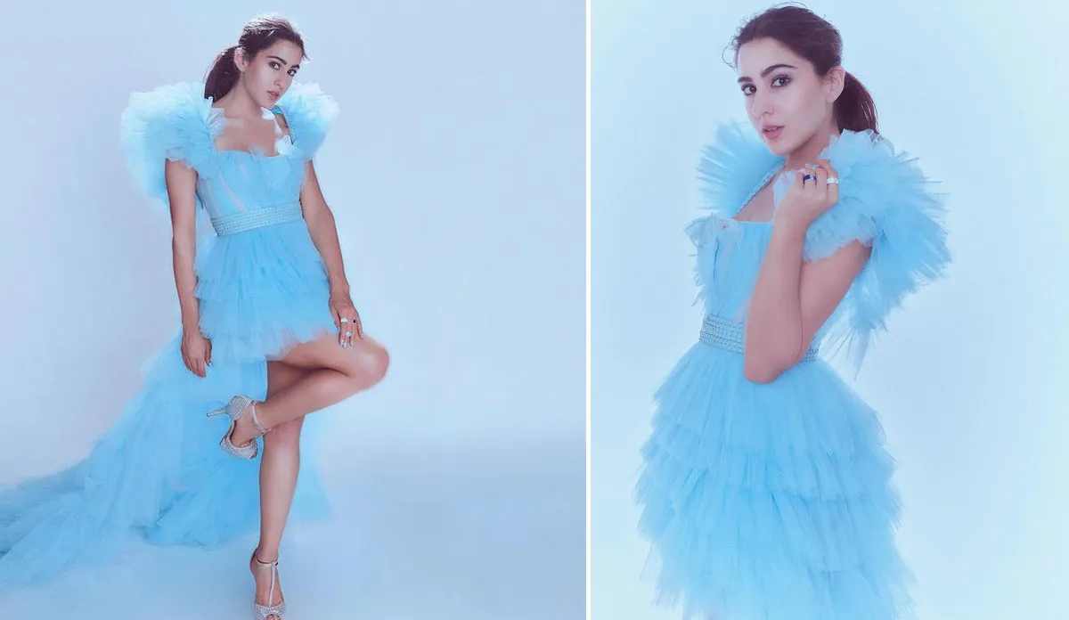 सारा अली खान सिंड्रेला लुक में दिखीं स्टनिंग, सी-ब्लू ड्रेस में नजर आईं खूबसूरत- India TV Hindi