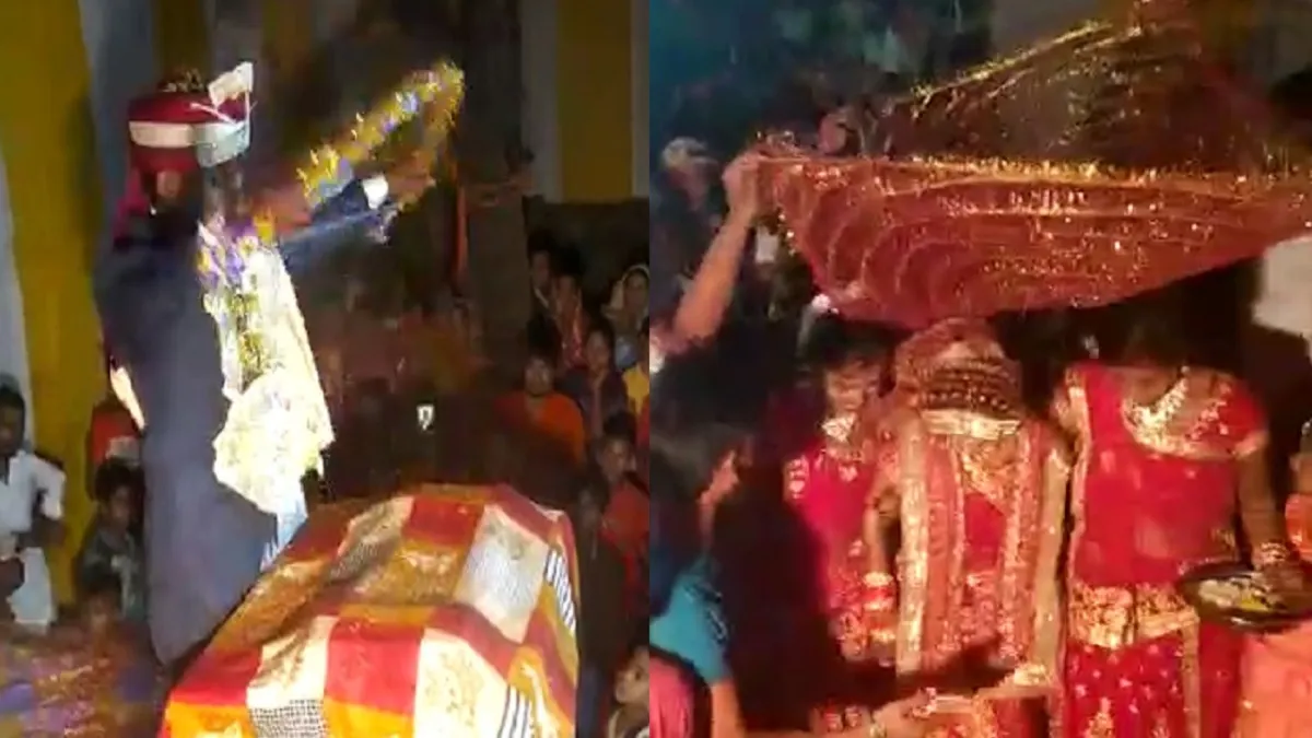 man breaks bow then only bride makes him wear garland दूल्हे ने तोड़ा धनुष तभी दुल्हन ने पहनाई वरमाल- India TV Hindi