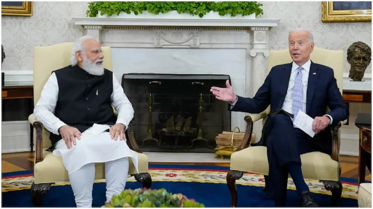 Prime Minister Narendra Modi meeting US President Joe Biden at the White House.- India TV Hindi