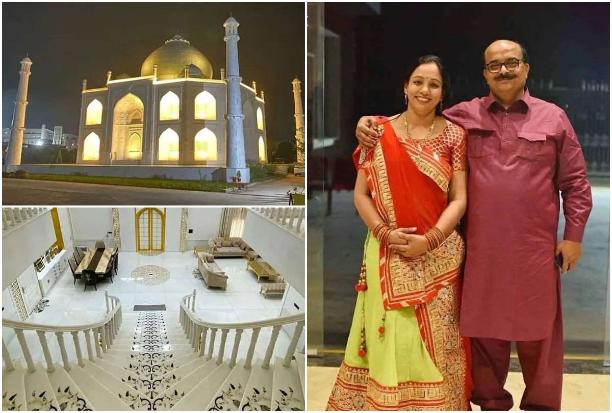 replica of Taj Mahal and Anand Prakash Chouksey with wife- India TV Hindi