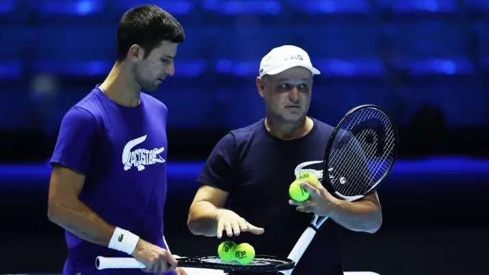 Novak Djokovic of Serbia with his coach Marian Vajda during a practice session- India TV Hindi