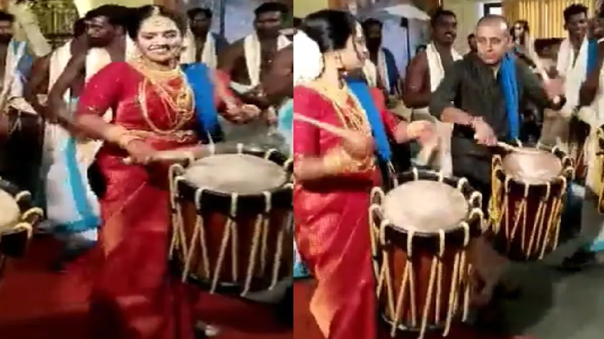 अपनी शादी में ढोल बजाती हुई दुल्हन और साथ देते हुए उसके पापा- India TV Hindi