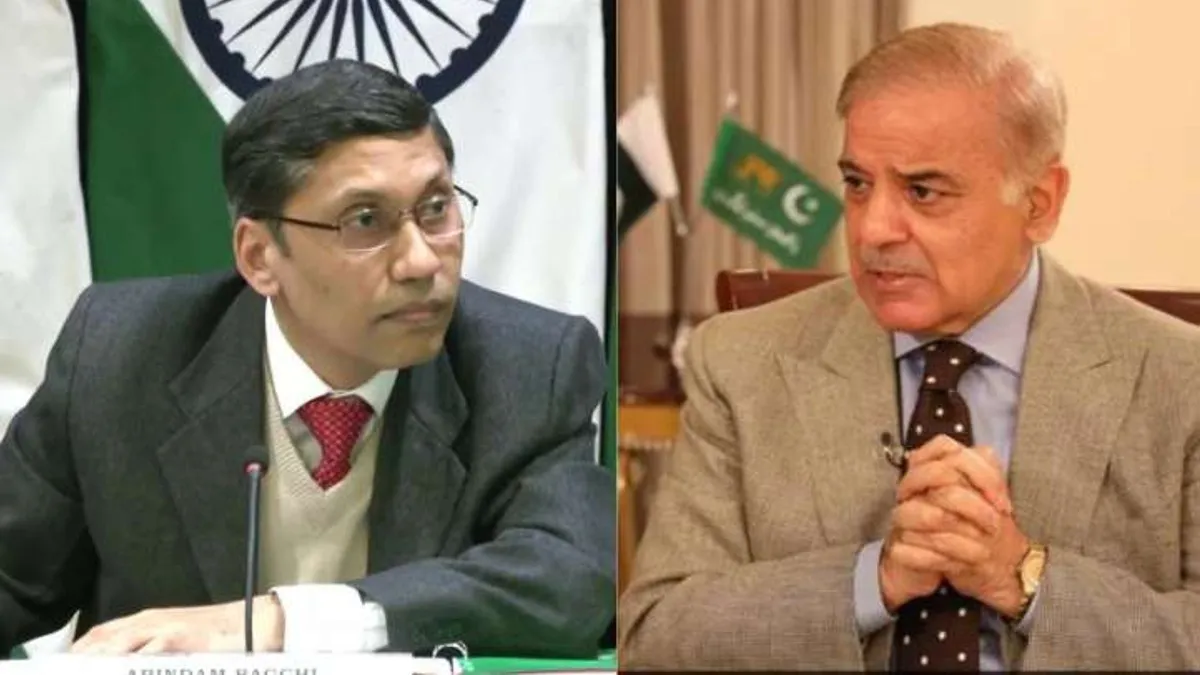विदेश मंत्रालय के प्रवक्ता, अरिंदम बागची (बाएं) और पाकिस्तान के पीएम शहबाज शरीफ (दाएं)- India TV Hindi