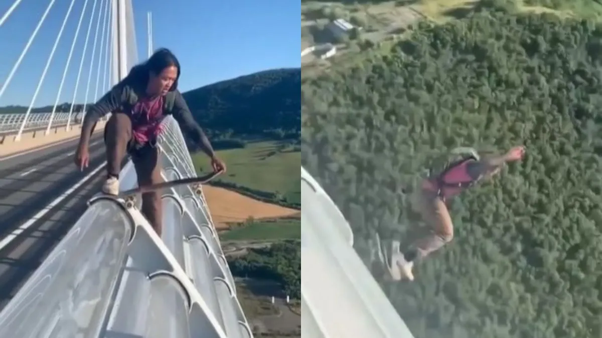 पुल से नीचे कूदते हुए लड़की।- India TV Hindi