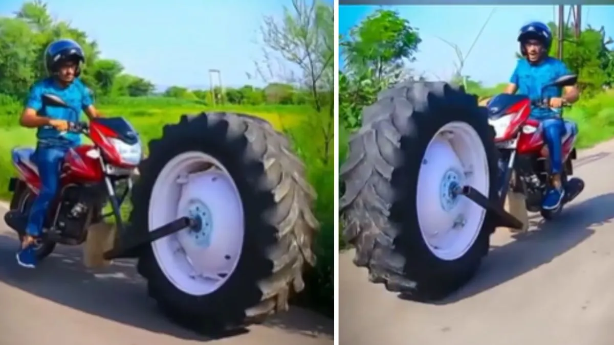 tractor tire video viral in bike- India TV Hindi