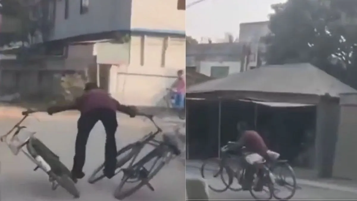 man riding two bicycles at the same time- India TV Hindi