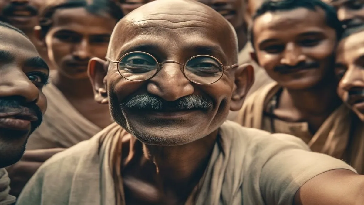 गांधी जी सेल्फी लेते हुए।- India TV Hindi