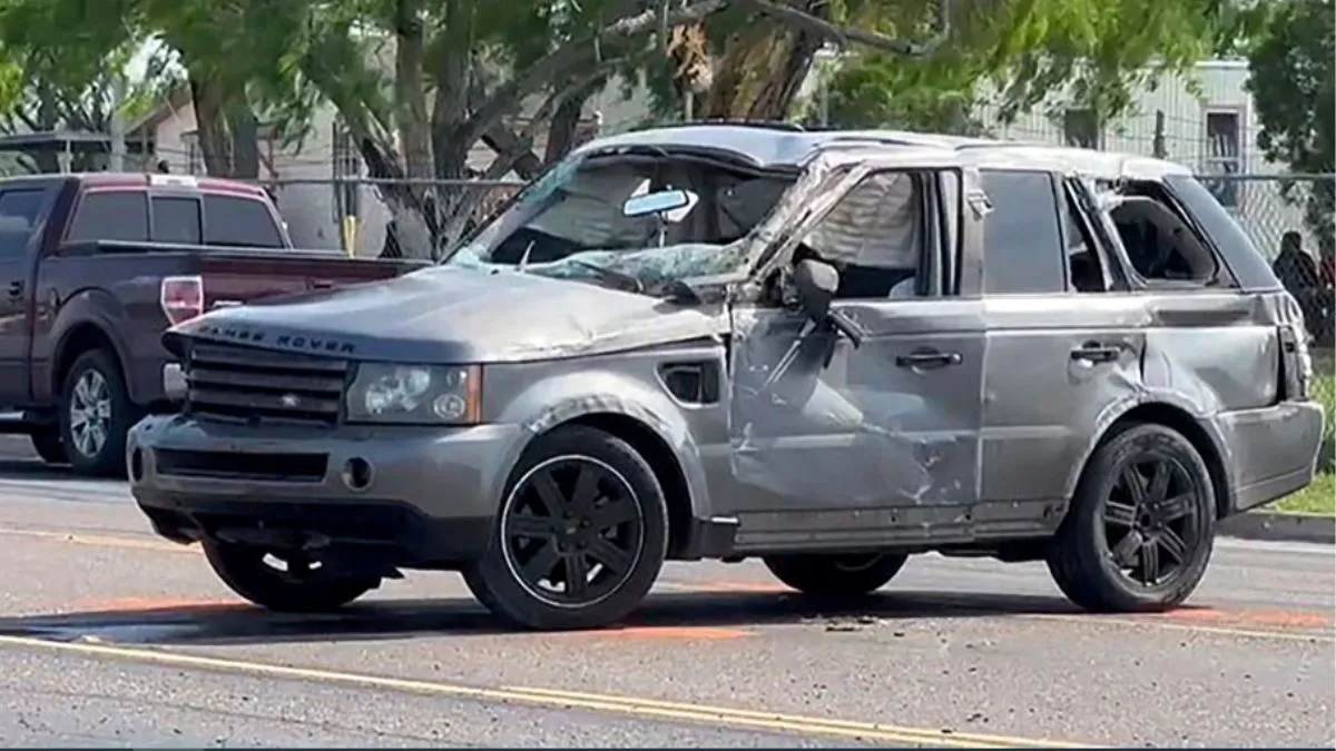 A damaged vehicle sits at the site of a deadly collision near a bus stop in Brownsville, Texas- India TV Hindi