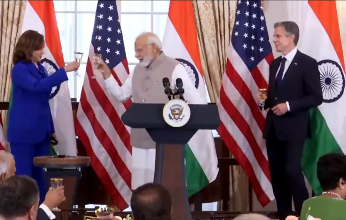 प्रधानमंत्री मोदी के साथ अमेरिका की उपराष्ट्रपति कमला हैरिस और विदेश मंत्री एंटनी ब्लिंकन- India TV Hindi
