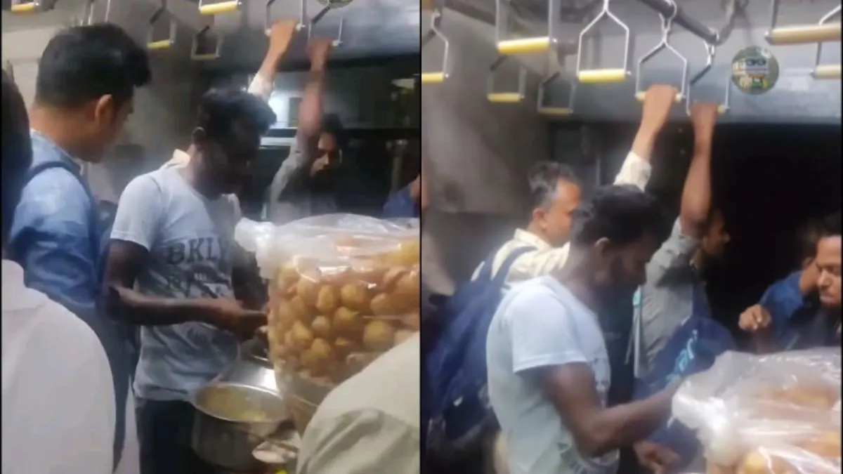 ट्रेन के अंदर गोलगप्पे बेचता हुआ शख्स।- India TV Hindi