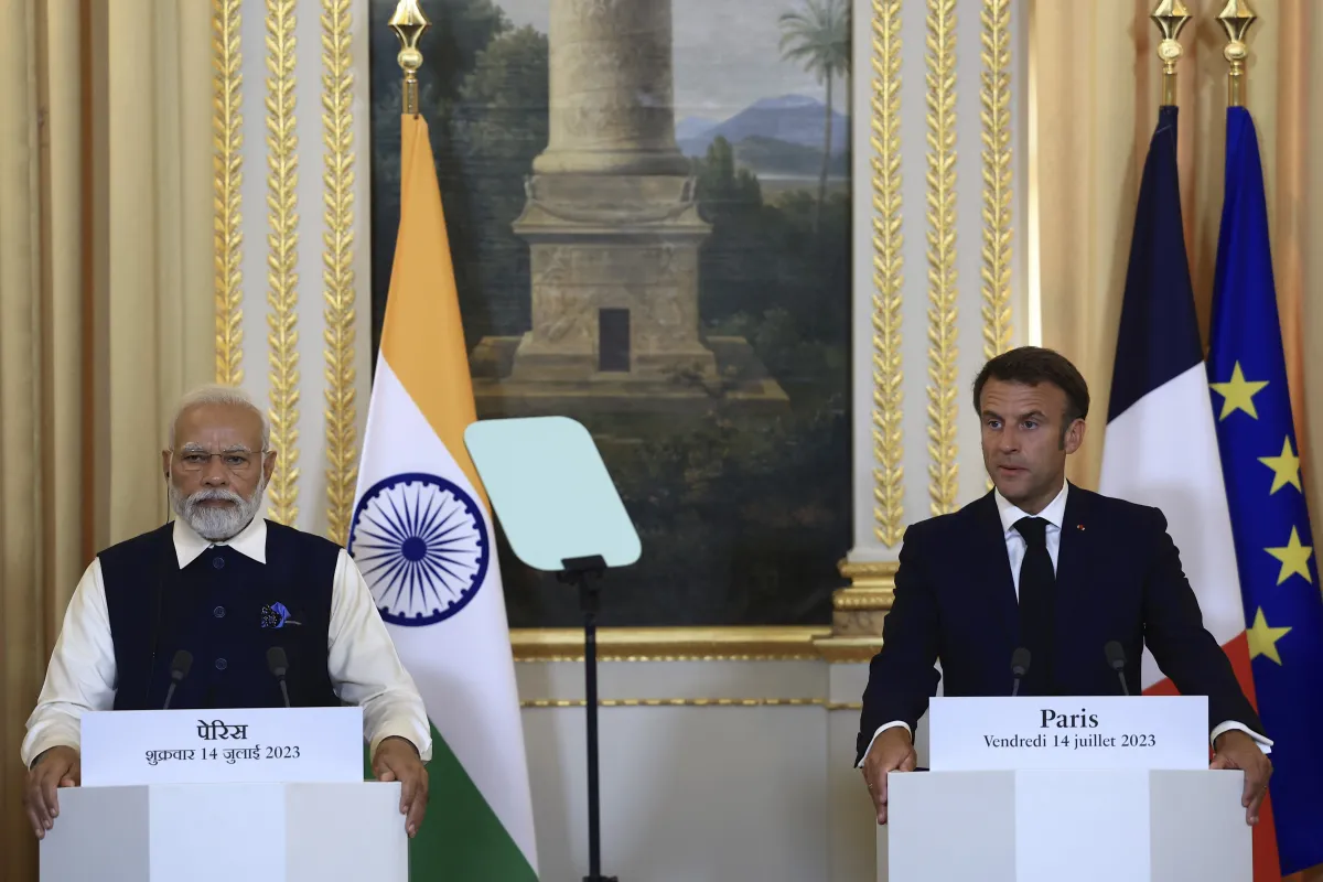 संयुक्त प्रेस कॉन्फ्रेंस में पीएम मोदी और फ्रांसीसी राष्ट्रपति मैक्रों।- India TV Hindi