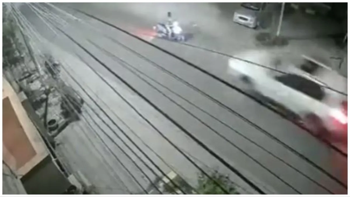 Drunk woman hits scooty rider with car hyderabad CCTV video goes viral- India TV Hindi