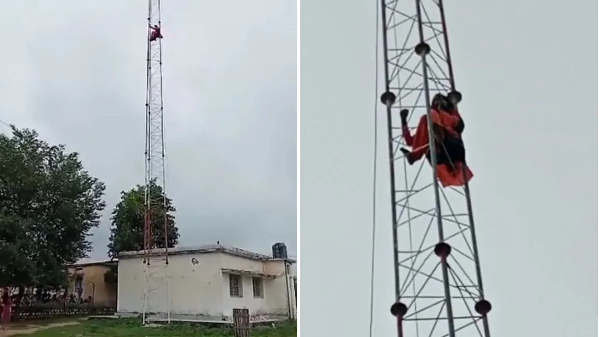 woman climbs tower- India TV Hindi