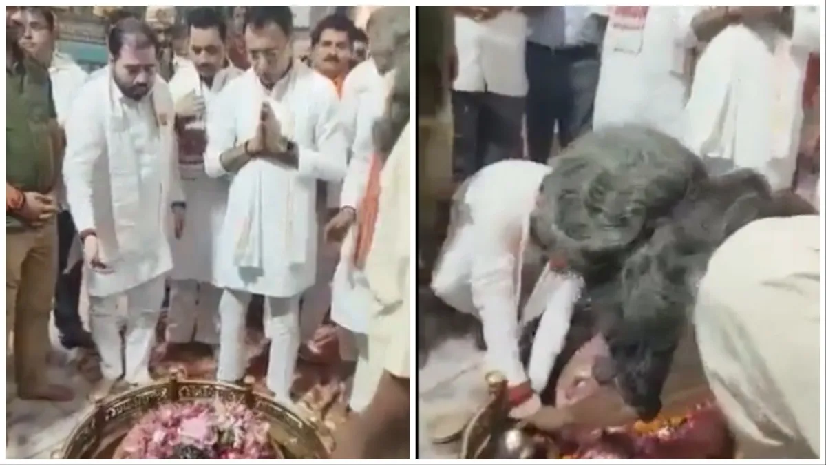 Yogi Adityanath minister Satish Sharma washes hands near Shivling congress takes a dig- India TV Hindi