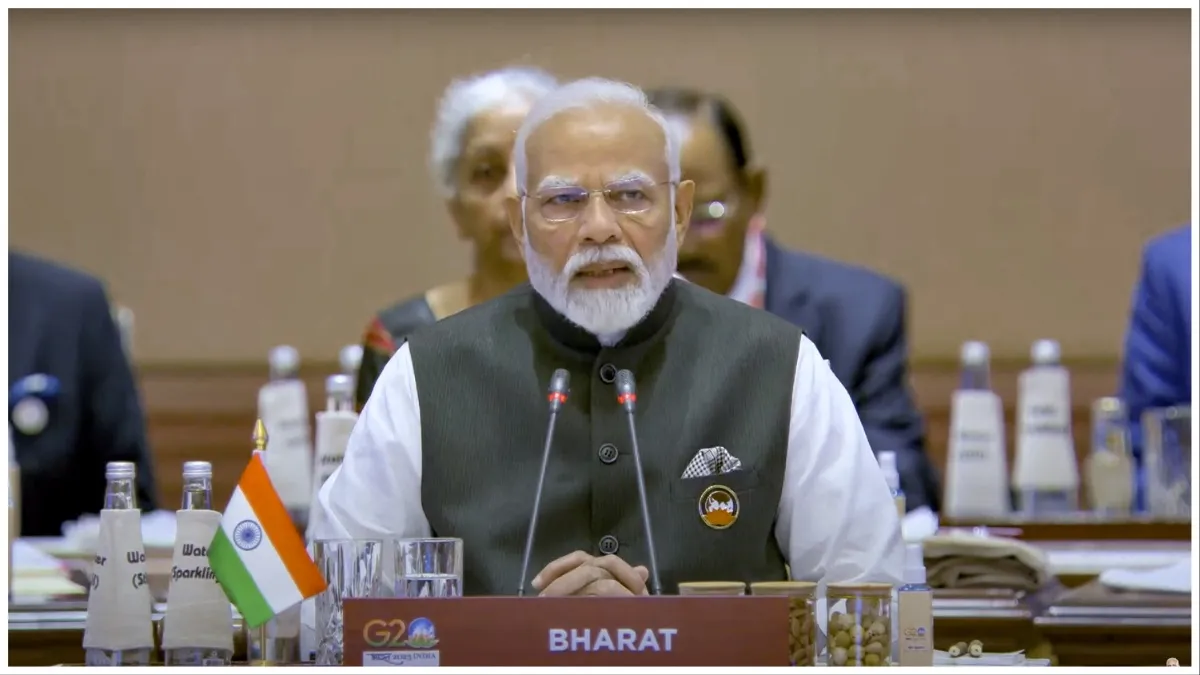 G20 Summit 2023 Bharat displayed in front of PM Modi during his address- India TV Hindi