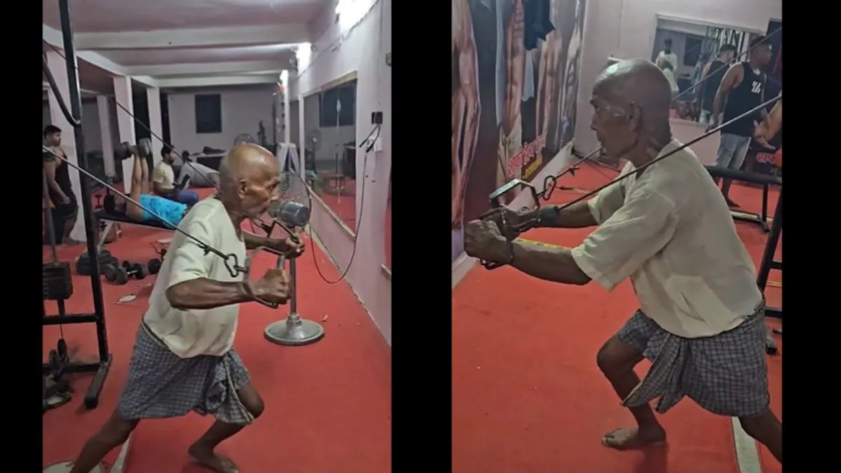 जिम में बॉडी बनाते हुए दादाजी- India TV Hindi