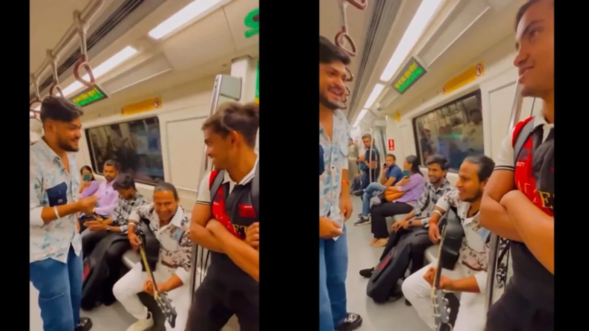 दिल्ली मेट्रो में भजन गाते युवक- India TV Hindi
