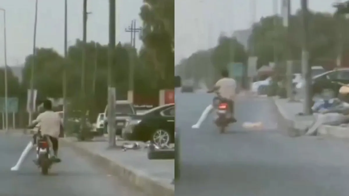 टूटे टांग के साथ बाइक चलाता हुआ लड़का।- India TV Hindi