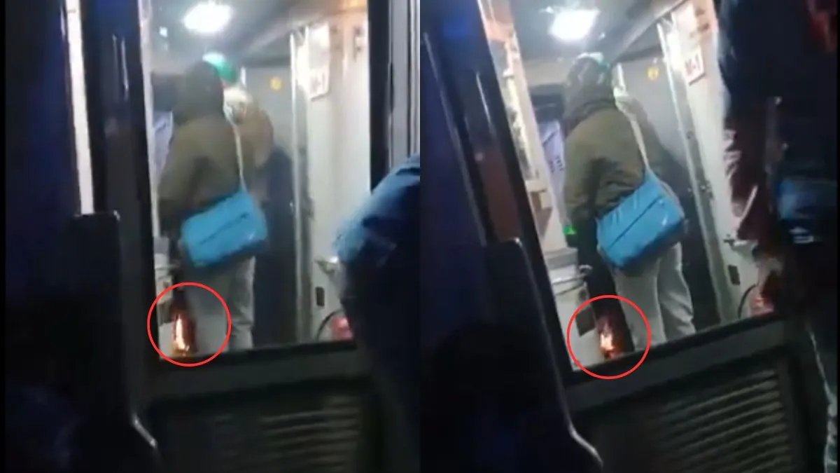 चलती ट्रेन में अलाव जलाकर हाथ सेंकने लगे लोग- India TV Hindi