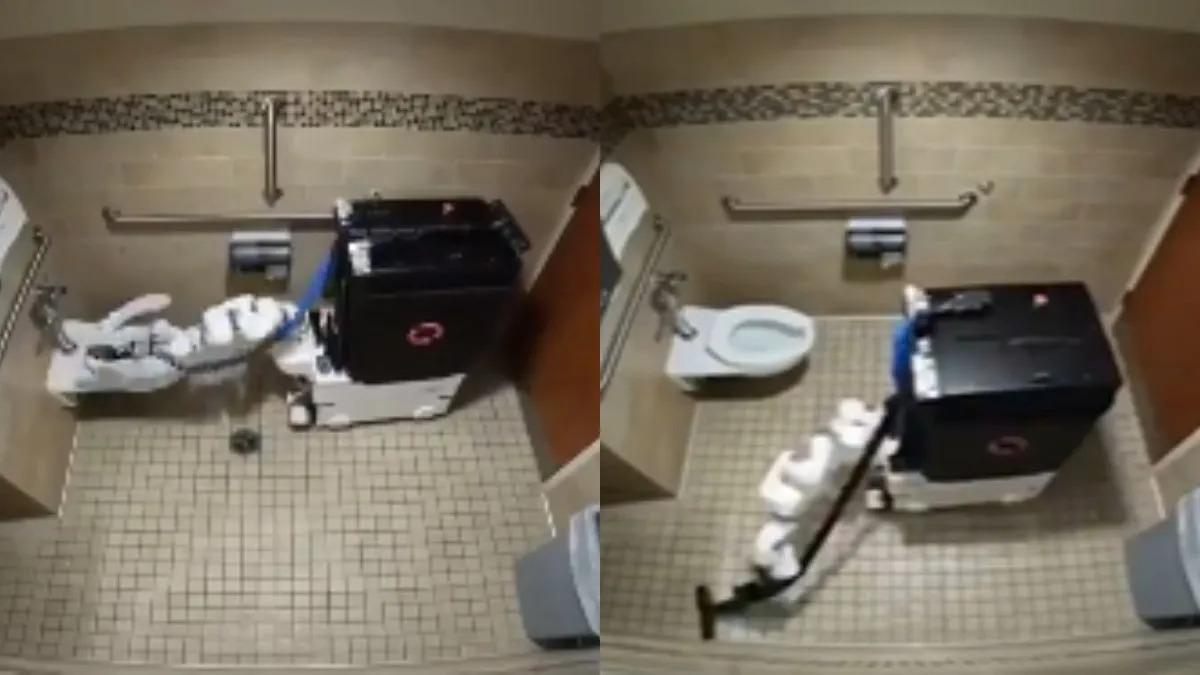 बाथरूम साफ करता हुआ रोबोट- India TV Hindi