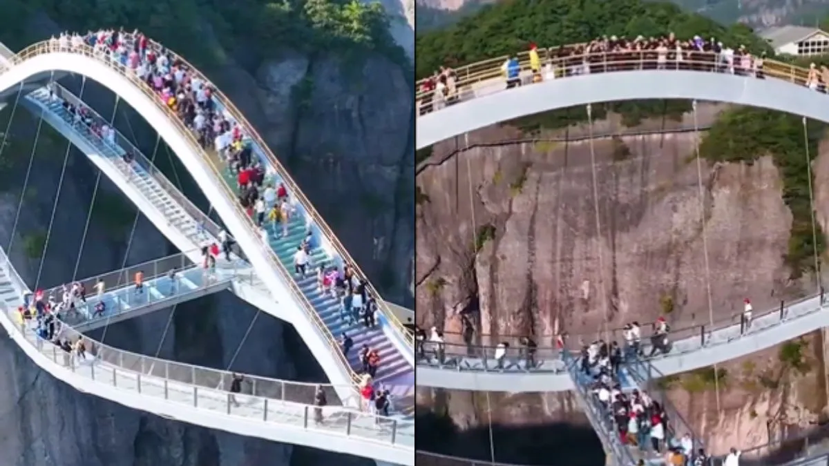 ये ब्रिज दो पहाड़ों के बीच में लटका हुआ है।- India TV Hindi