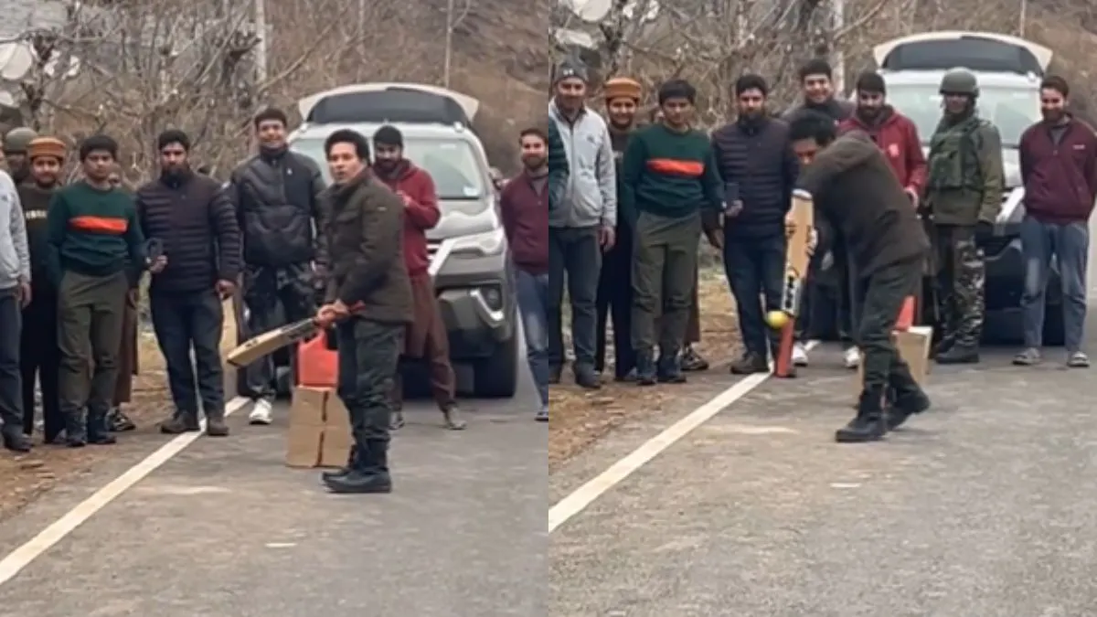 कश्मीर में क्रिकेट खेलते हुए सचिन तेंदुलकर- India TV Hindi