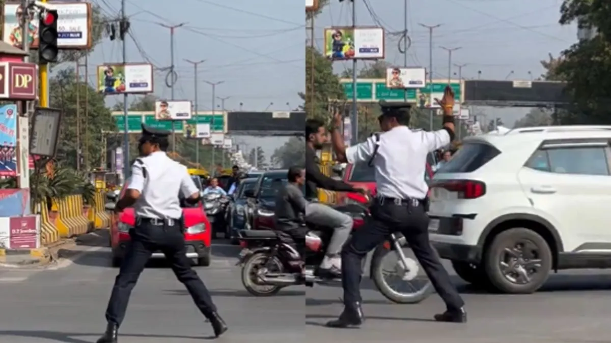 डांस करके ट्रैफिक मैनेज करता हुआ पुलिसवाला- India TV Hindi